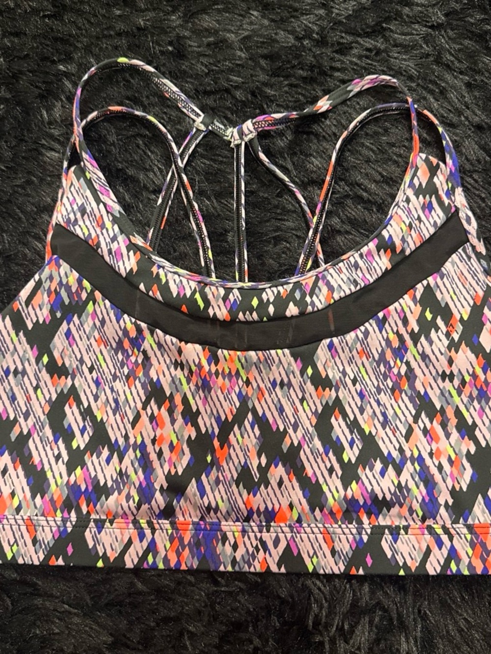 Victoria's Secret Black Strappy Sports Bra with Multicolor Geo Print